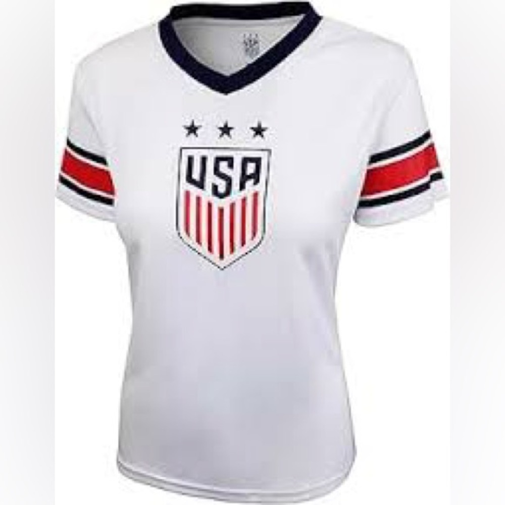 Active USA Red and Blue Jersey V-Neck Performance Top